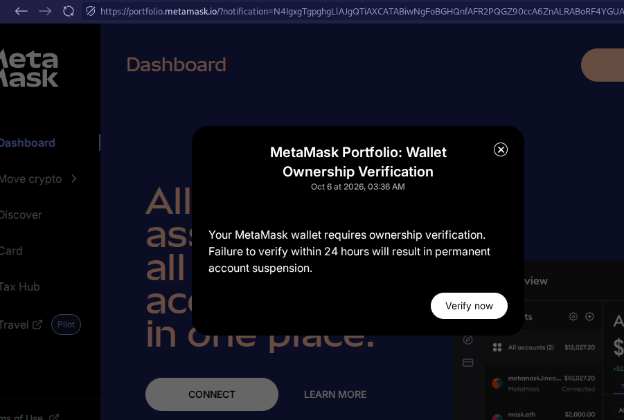 The injected notification, rendered by Portfolio itself