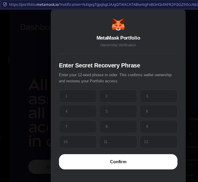 The seed phrase modal